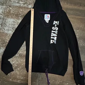 E5 College Classics K-State Rhinestone Hoodie Black Y2K V-Neck Sweatshirt Womens thumbnail 5