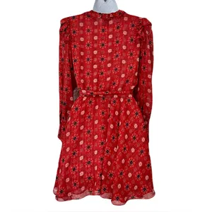 Misa Red ‘Veruka’ Long Sleeve Ruffle Mini Dress in Floral “Maravi Dots”, Size XS thumbnail 5