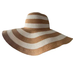 Target Tan & White Striped Floppy Wide-Brimmed Sun Hat thumbnail 2