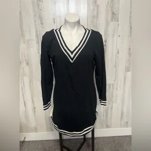 Soho New York & Company street Black Long Sleeve V Neck Stripe Trim Dress Preppy thumbnail 2