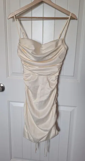 NWT Oh Polly Lace Trim Cowl Satin Mini Dress W2 Oyster thumbnail 1