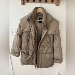 ZARA light brown olive puffer coat size SMALL with hood thumbnail 3