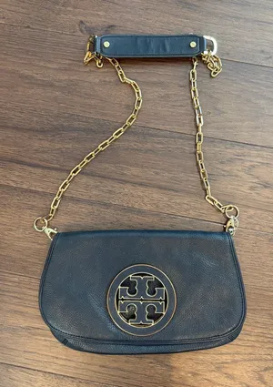 Tory Burch Black Leather Crossbody with Gold-Tone Logo and Chain - C39-182 thumbnail 1