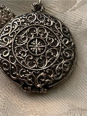 Vtg Max Factor Necklace Solid Perfume Locket Silver Turquoise Stone Hypnotique Blue thumbnail 12