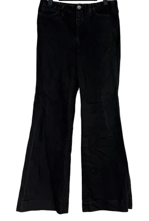 ZARA Mid Rise Wide Flare Leg Full Length Boot Cut Jean 100% Cotton 4 Black #4117 thumbnail 1