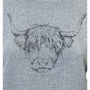 Highland Cow Heather Gray Sweatshirt SMALL Scottish Coo Oversized Pacific & Co thumbnail 2
