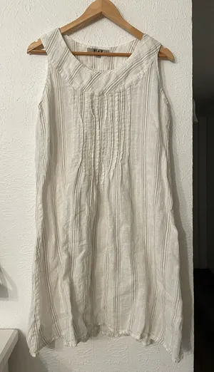 Flax Sleeveless 100% Linen Midi Stripe Dress Small thumbnail 1