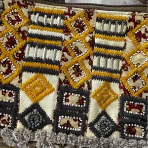 Myra Bags Crossbody Bag Tapestry Gray Fabric Strap 8.75x6.75 Boho Chic Western Beaded thumbnail 7