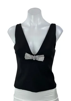 Zara Jewel Bow Women's Black Sleeveless Rhinestone Camisole V-neck Tank Top Sz S thumbnail 1