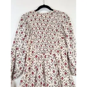 ZARA Mini Dress Beige Floral Puff Sleeve V Neck Lace Up Ruffle A Line Boho XS thumbnail 11