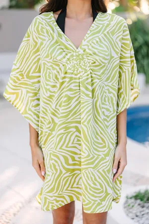Umgee Lime and White Zebra Print Relaxed Fit V-Neck Swim Cover-Up Small / Medium thumbnail 1