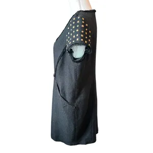Adrianna Papell Black Sheath Dress Studded Gold Cap Sleeve Woven Work Casual thumbnail 5