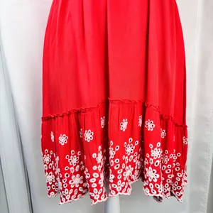 SOLITAIRE Red Summer Dress Women’s Size Medium Boho Eyelet Hem Ruffle Sleeve thumbnail 4