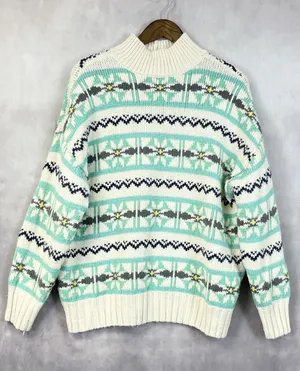 American Eagle‎ Chunky Sweater Women Small Fair Isle Mock Neck Nordic Hygge Cozy thumbnail 1
