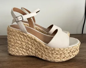 Universal Threads Wedge Sandals Womens 8.5 Cream White Espadrille Platform Strap thumbnail 1