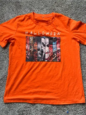 Halloween Graphic Tee - Bright Orange Horror Print thumbnail 1