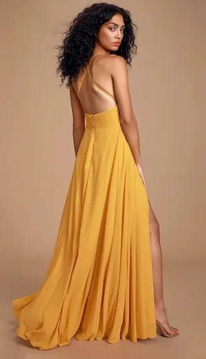 Lulus Dreamy Romance Mustard Yellow Backless Maxi Dress thumbnail 2