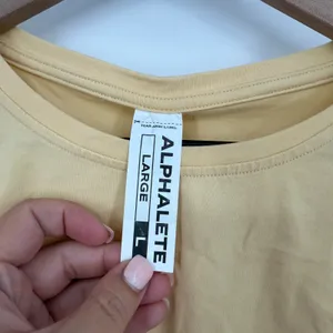 Alphalete Cropped Tee Shirt Womens Large Beige Logo Cotton Stretch Everyday Wear thumbnail 4