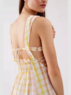 For Love & Lemons || Rue Check Corset Midi Dress thumbnail 4