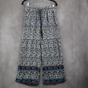Indero Blue Floral Wide Leg Boho Pull On‎ Straight Leg Trousers Pant L/XL thumbnail 2