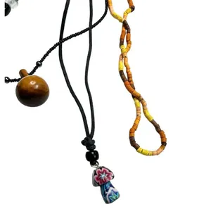 Jewelry lot of 6 necklaces - Painted wooden mushroom pendant, floral hippy, and thumbnail 8