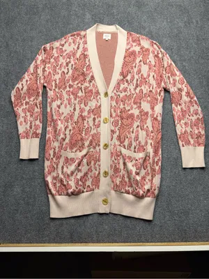 HEMANT & NANDITA Womans Medium Pink Paisley-Print open front long Cardigan thumbnail 2