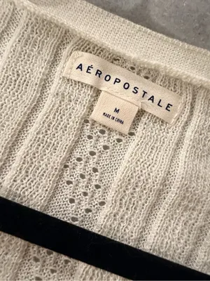 NWT Aeropostale Size M Ivory Pointelle Knit Cropped Stretch Lace Cardigan Y2K thumbnail 9