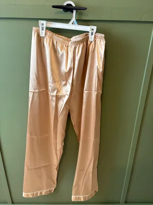 Tan Satin Button Front Pajama Set Gold Size L thumbnail 5
