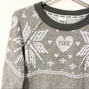 Victoria’s Secret PINK Christmas Winter Sweatshirt Gray‎ Crew Neck snowflake thumbnail 2