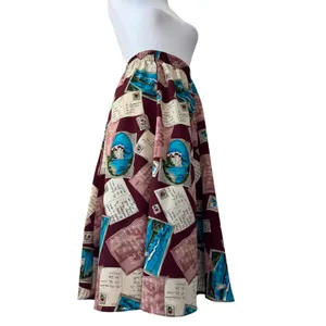 Vintage ‘90s Maggie Sweet Postcard Print Pleated Elastic Waist A-Line Midi Skirt thumbnail 2