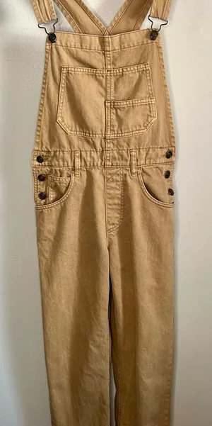 Free People We The Free Ziggy Cotton Denim Overalls - Tan / Camel Brown thumbnail 1