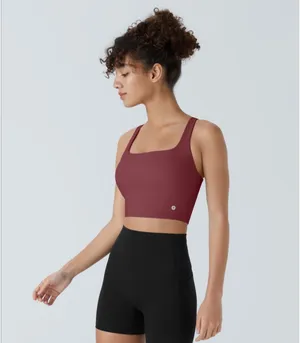 Halara SoftlyZero Square Neck Crisscross Back Cropped Tank Top Cordovan thumbnail 2