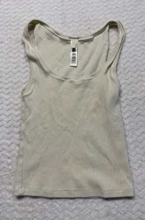Skims Cotton Rib Tank Bone Off White Scoop Neck Sleeveless Ribbed Top Small thumbnail 1