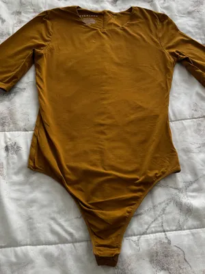 Everlane mustard tapenade Short Sleeve crewneck bodysuit, size S Supima cotton thumbnail 13