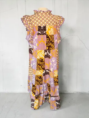 UMGEE Scarf Print Midi Shift Dress, Large, Ruffle Sleeves Boho Cottagecore thumbnail 8