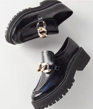 Steve Madden Malvern Chunky Platform Loafers Lug Sole Black Size 8.5 Gold Chain thumbnail 1