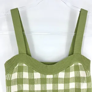 Lalavon Coordinated Set Checkered Crop Knit Sweater Set Green White Size Small thumbnail 8