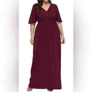 Allegrace 2XL Burgundy Maxi Dress Empire Waist Button Front Casual Boho thumbnail 2