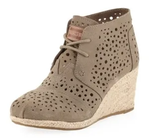 TOMS Moroccan Cutout Desert Rope Wedge Bootie Taupe Neutral 8 thumbnail 1