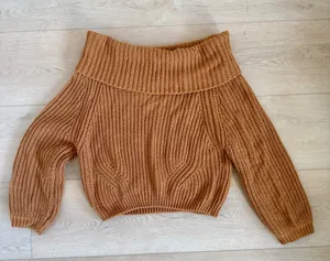 Lulu’s Brown Knit Slouchy Sweater Off the Shoulder Cozy Comfy Size L thumbnail 4