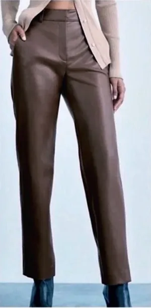Aritzia‎ Babaton Command Faux Leather Trousers Women's 0 Brown Capsule Wardrobe thumbnail 1