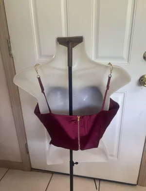 Med The Vintage Shop burgundy satin cowl neck corset sleeveless top thumbnail 2