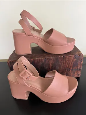 Soda Mylo nude-colored platform sandals featuring a chunky block heel thumbnail 1