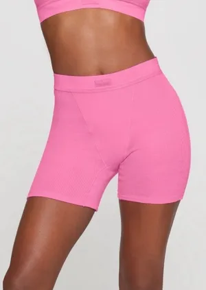 Skims Cotton Rib Boxer Shorts in Sugar Pink thumbnail 1