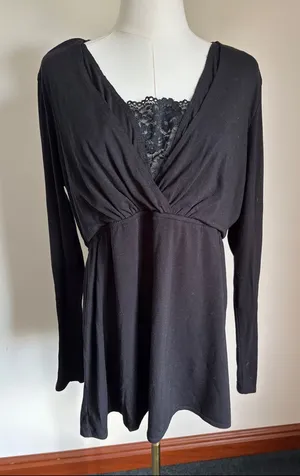 Motherhood Black Lace-Trim Surplice Maternity Tunic and Nursing thumbnail 1
