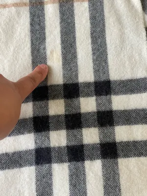 Burberry Cream Plaid Cashmere Scarf with Black and Burgundy Stripes thumbnail 4