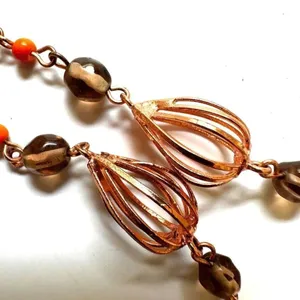 Rose gold tone orange beaded necklace thumbnail 6