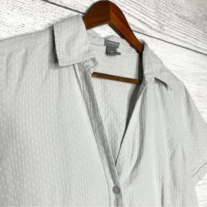 Ann Taylor Gray & White Cotton Seersucker Button-Up Career Blouse Top Size 14 thumbnail 4