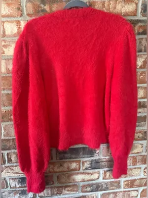 French Connection Fluffy Eyelash V-Neck Button Cardigan - Red thumbnail 6