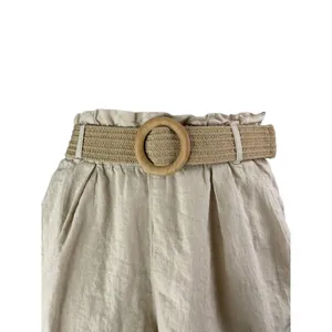 Zara Women's Beige High Waisted Belted Wide Leg Paper bag Mini Shorts Size XS thumbnail 3